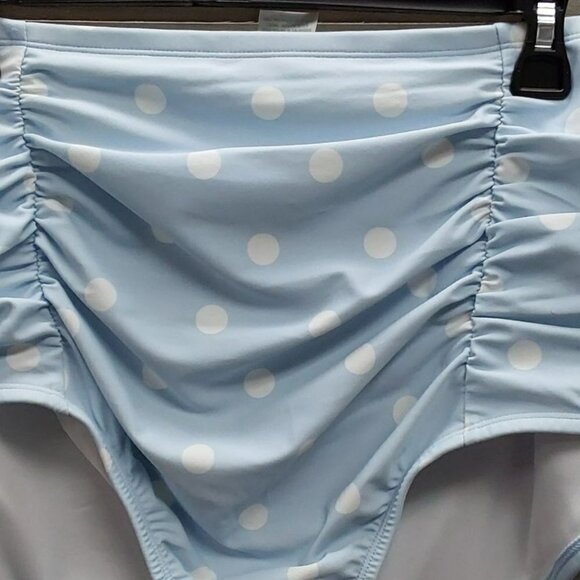Polka Dot Ruched Extra High Waist Medium Coverage Bikini Bottom | Kona Sol | 1X - Picture 4 of 9